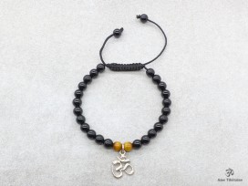 BrMala232 Bracelet Onyx Oeil de Tigre Om Argent Massif