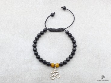 BrMala232 Bracelet Onyx Oeil de Tigre Om Argent Massif