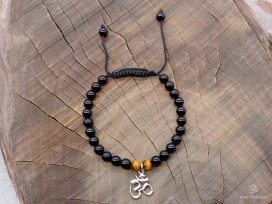 BrMala232 Bracelet Onyx Oeil de Tigre Om Argent Massif