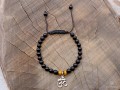 BrMala232 Bracelet Onyx Oeil de Tigre Om Argent Massif