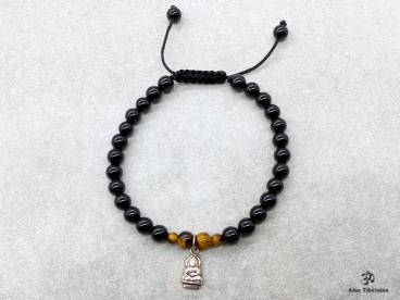BrMala234 Bracelet Onyx Oeil de Tigre Bouddha Argent Massif