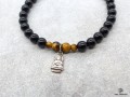 BrMala234 Bracelet Onyx Oeil de Tigre Bouddha Argent Massif
