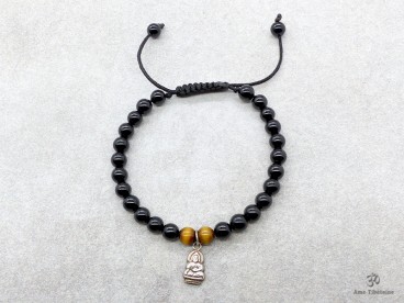 BrMala250 Bracelet Onyx Oeil de Tigre Bouddha Argent Massif