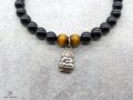 BrMala250 Bracelet Onyx Oeil de Tigre Bouddha Argent Massif