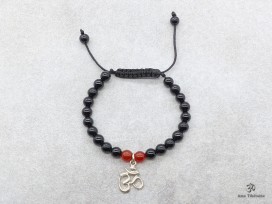 BrMala251 Bracelet Onyx Cornaline Om Argent Massif
