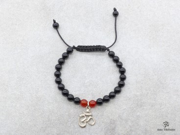 BrMala251 Bracelet Onyx Cornaline Om Argent Massif