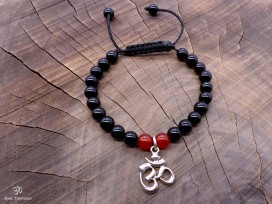 BrMala251 Bracelet Onyx Cornaline Om Argent Massif