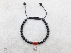 BrMala253 Bracelet Onyx Cornaline Bouddha Argent Massif