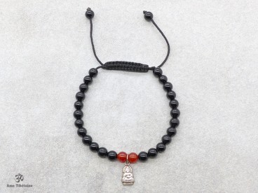BrMala253 Bracelet Onyx Cornaline Bouddha Argent Massif