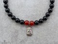 BrMala253 Bracelet Onyx Cornaline Bouddha Argent Massif
