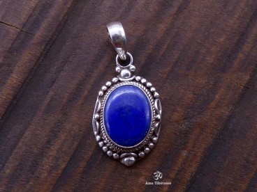 PA249 Pendentif Tibétain Argent Massif Lapis Lazuli