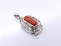 PA398 Pendentif Tibétain Argent Massif Corail
