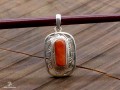 PA398 Pendentif Tibétain Argent Massif Corail