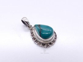 PA367 Pendentif Tibétain Argent Massif Turquoise