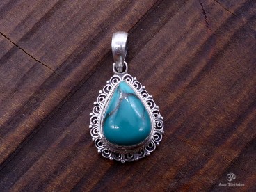 PA367 Pendentif Tibétain Argent Massif Turquoise
