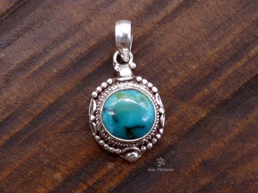 PA400 Pendentif Tibétain Argent Massif Turquoise