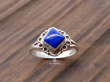 BA109 Bague Tibétaine Argent Massif Lapis Lazuli