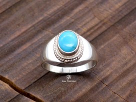 BA210 Bague Tibétaine Argent Massif Turquoise. Taille 62