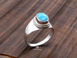 BA210 Bague Tibétaine Argent Massif Turquoise. Taille 62
