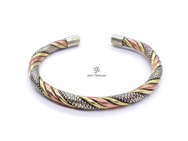 BRD398 Bracelet Tibétain Métal Argenté Cuivre Laiton