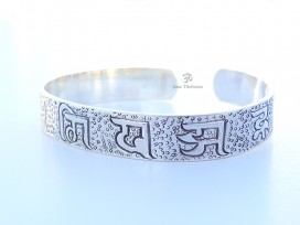 BRA76. Bracelet Tibétain Argent Massif Mantra Bouddhiste