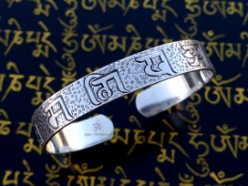 BRA76. Bracelet Tibétain Argent Massif Mantra Bouddhiste