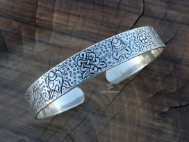 BRA77 Bracelet Tibétain Argent Massif Signes Auspicieux