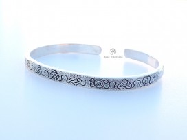 BRA77 Bracelet Tibétain Argent Massif Signes Auspicieux