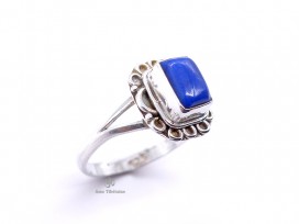 BA25 Bague Tibétaine Argent Massif Lapis Lazuli