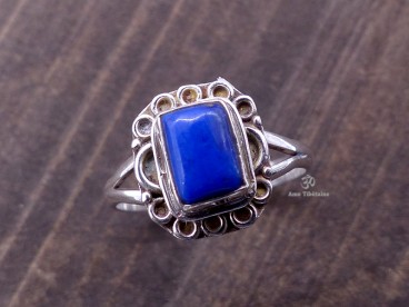BA25 Bague Tibétaine Argent Massif Lapis Lazuli