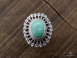 BA262 Bague Tibétaine Argent Massif Turquoise. Taille 56