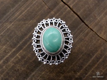 BA262 Bague Tibétaine Argent Massif Turquoise. Taille 56