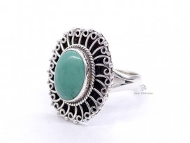 BA262 Bague Tibétaine Argent Massif Turquoise. Taille 56