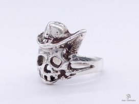 BA263 Bague Tibétaine Argent Massif Tête de Mort. Taille 55