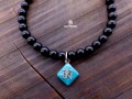 BrMala299 Bracelet Onyx Om Argent Massif. 19 cm