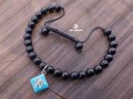 BrMala299 Bracelet Onyx Om Argent Massif. 19 cm