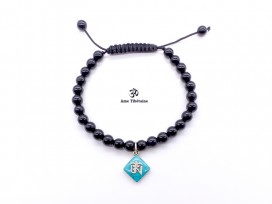 BrMala299 Bracelet Onyx Om Argent Massif. 19 cm