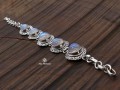 BRA82. Bracelet Tibétain Argent Massif Pierre de Lune