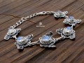 BRA83. Bracelet Tibétain Argent Massif Papillon Pierre de Lune