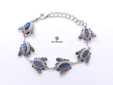 BRA84. Bracelet Tibétain Argent Massif Papillon Labradorite