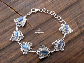 BRA84. Bracelet Tibétain Argent Massif Papillon Labradorite