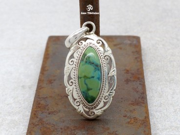 PA124 Pendentif Tibétain Argent Massif Turquoise