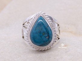 BA47 Bague Tibétaine Argent Massif Turquoise. Taille 54
