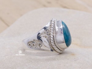BA47 Bague Tibétaine Argent Massif Turquoise. Taille 54