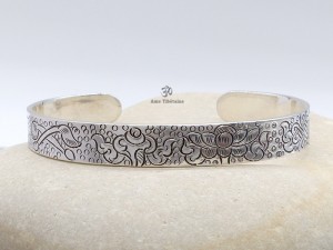 BRA48 Bracelet Tibétain Argent Massif Signes Auspicieux 