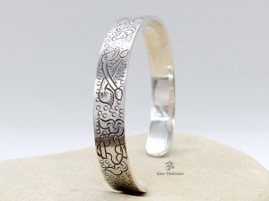 BRA48 Bracelet Tibétain Argent Massif Signes Auspicieux 