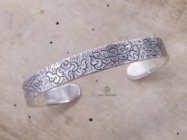 BRA48 Bracelet Tibétain Argent Massif Signes Auspicieux 