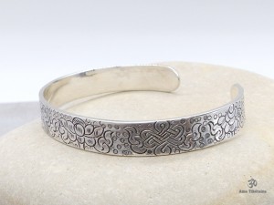 BRA48 Bracelet Tibétain Argent Massif Signes Auspicieux 