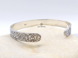 BRA48 Bracelet Tibétain Argent Massif Signes Auspicieux 