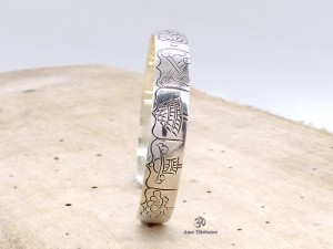 BRA57 Bracelet Tibétain Argent Massif Signes Auspicieux Dorje